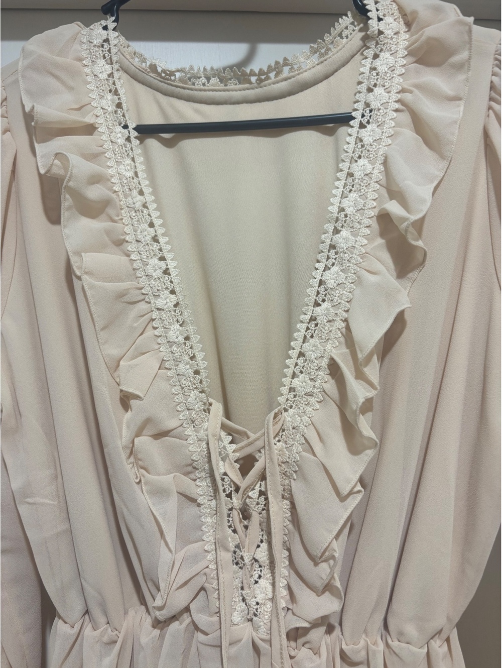 Boho Lace Ruffle Mini Dress Cream Cottagecore Festival Western Size Large - Picture 3 of 7